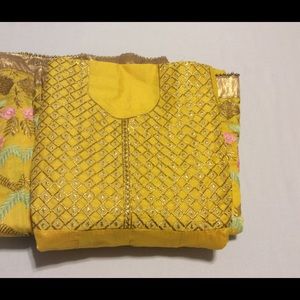 Yellow semi stitched Indian anarkali dress